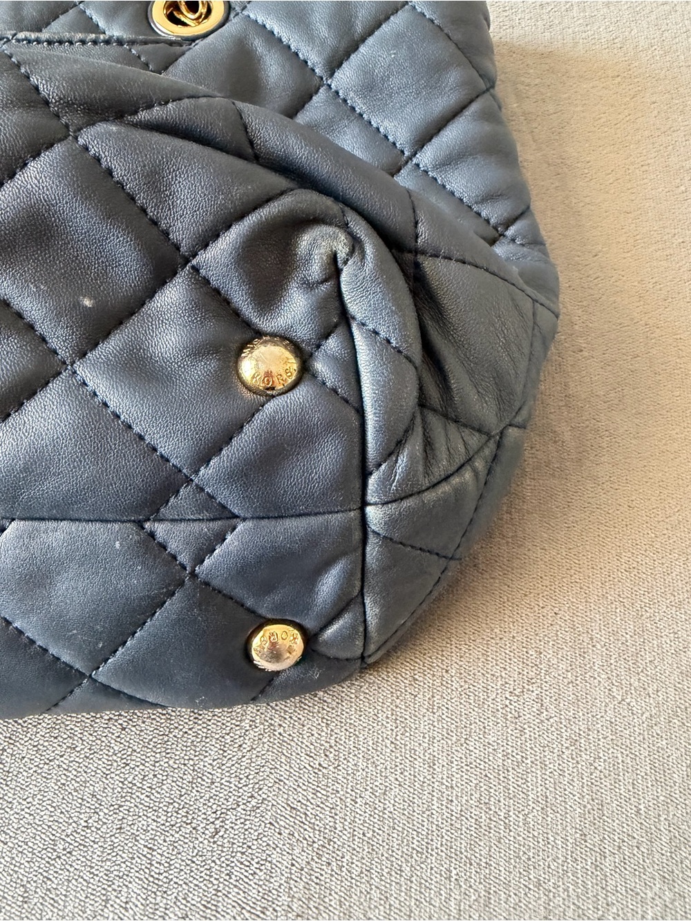 Michael Kors Blue Navy Quilted Tote with Gold Chain Handles - Picture 5 of 10